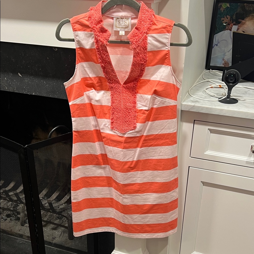 Striped Sleeveless Coral sheath dress